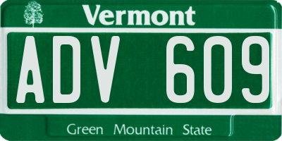 VT license plate ADV609