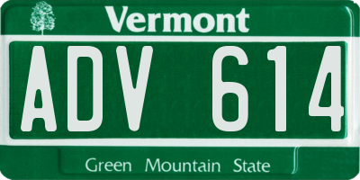 VT license plate ADV614