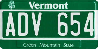 VT license plate ADV654