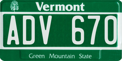 VT license plate ADV670