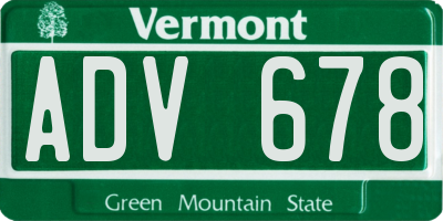 VT license plate ADV678