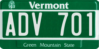 VT license plate ADV701