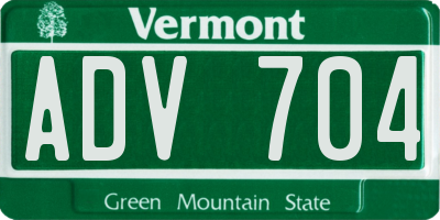 VT license plate ADV704