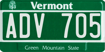 VT license plate ADV705
