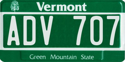 VT license plate ADV707
