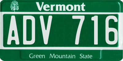VT license plate ADV716