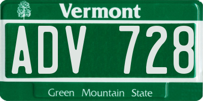 VT license plate ADV728