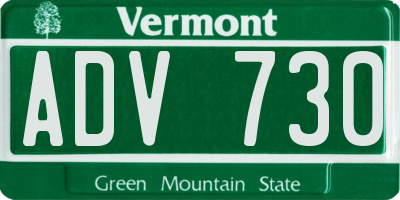 VT license plate ADV730