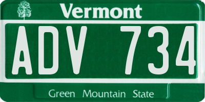 VT license plate ADV734
