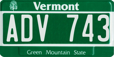 VT license plate ADV743