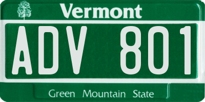 VT license plate ADV801
