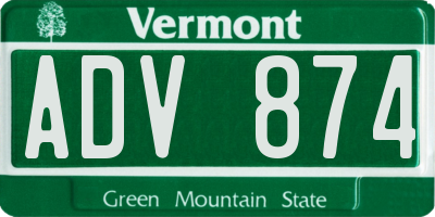 VT license plate ADV874
