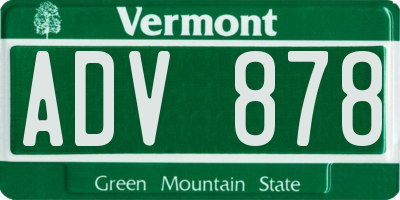 VT license plate ADV878