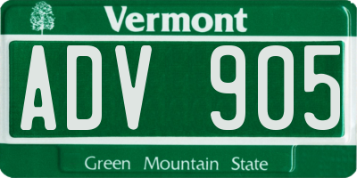 VT license plate ADV905