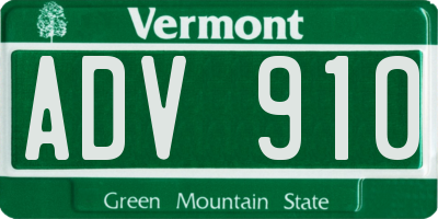VT license plate ADV910