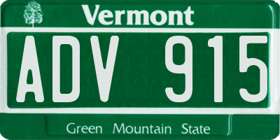VT license plate ADV915
