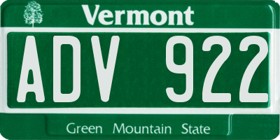 VT license plate ADV922