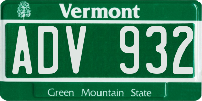 VT license plate ADV932