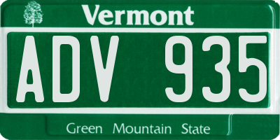 VT license plate ADV935