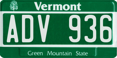 VT license plate ADV936