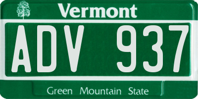 VT license plate ADV937