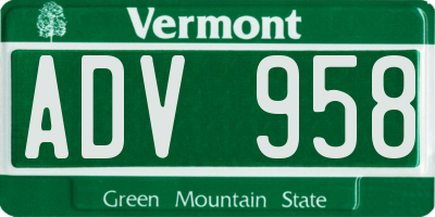 VT license plate ADV958