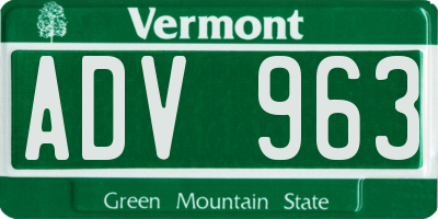 VT license plate ADV963
