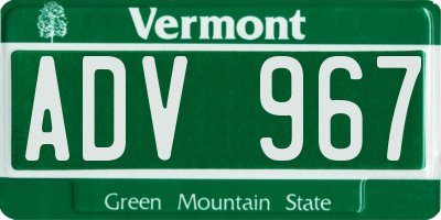 VT license plate ADV967