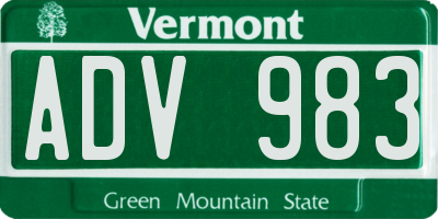 VT license plate ADV983