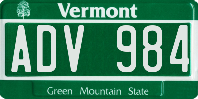 VT license plate ADV984