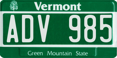 VT license plate ADV985
