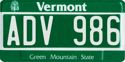 VT license plate ADV986