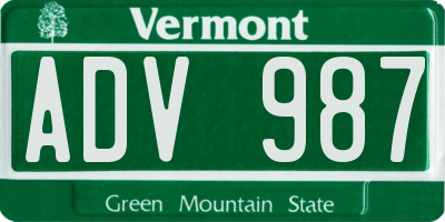 VT license plate ADV987