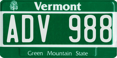 VT license plate ADV988