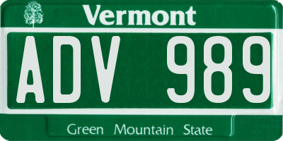 VT license plate ADV989