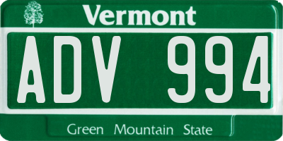 VT license plate ADV994