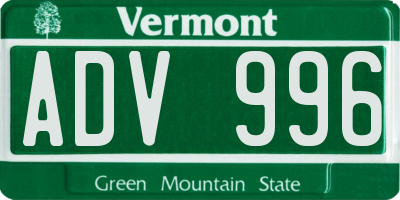 VT license plate ADV996