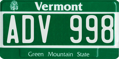 VT license plate ADV998
