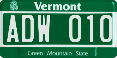 VT license plate ADW010