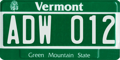 VT license plate ADW012