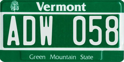 VT license plate ADW058