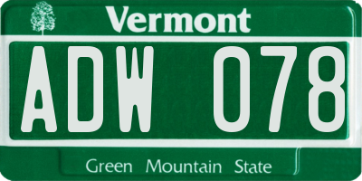 VT license plate ADW078