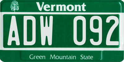 VT license plate ADW092