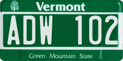 VT license plate ADW102