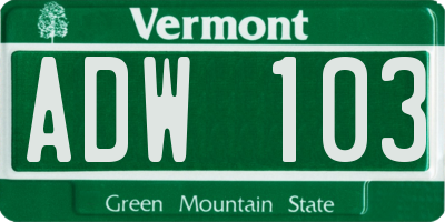 VT license plate ADW103