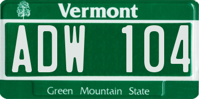 VT license plate ADW104