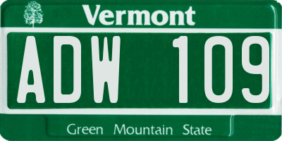 VT license plate ADW109