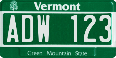 VT license plate ADW123