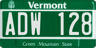 VT license plate ADW128