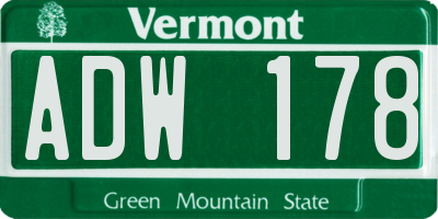 VT license plate ADW178